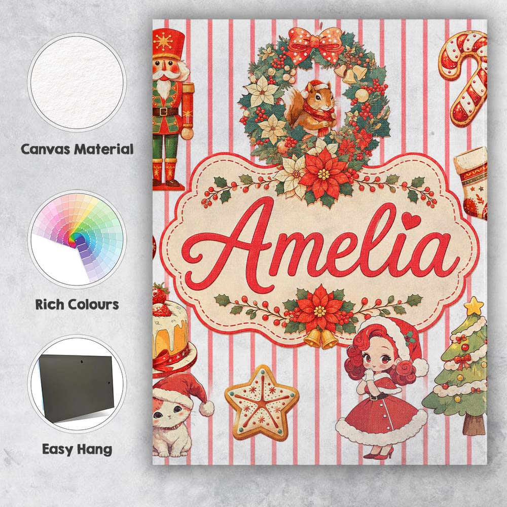 Personalised Name Christmas Nutcracker Custom Modern Room Accent Elegant Feature Canvas Wall Art Print Decor Picture Ready to Hang