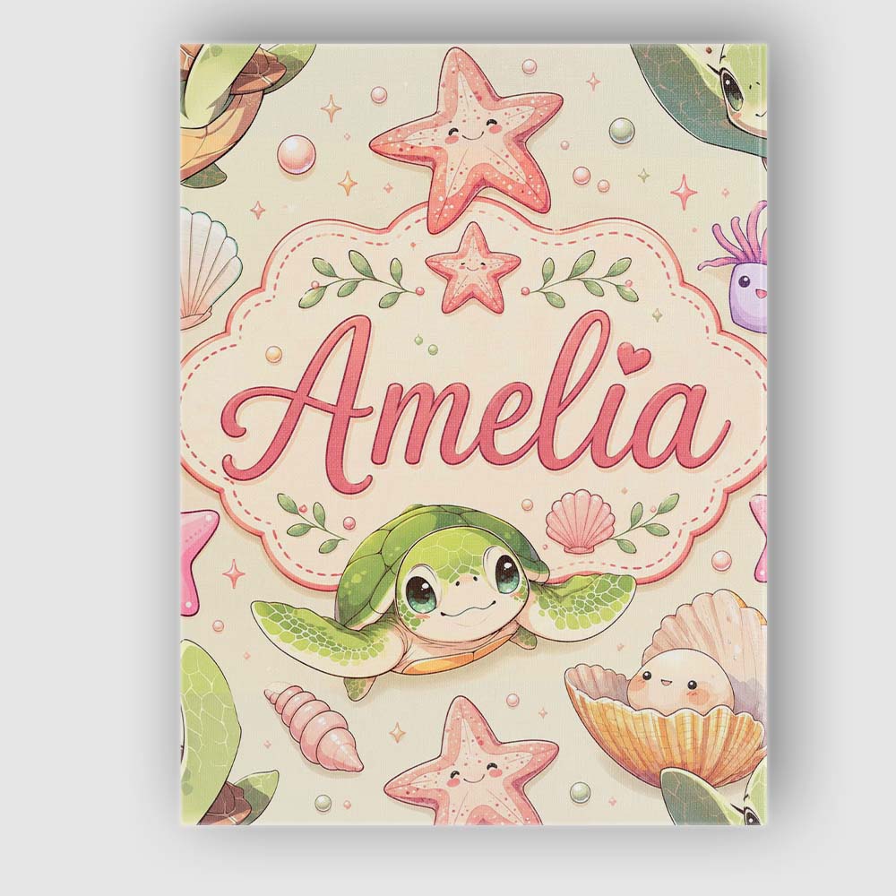 Personalised Name Cute Sea Turtle Starfish Custom Unique Gift Idea Elegant Feature Canvas Wall Art Print Decor Picture Ready to Hang