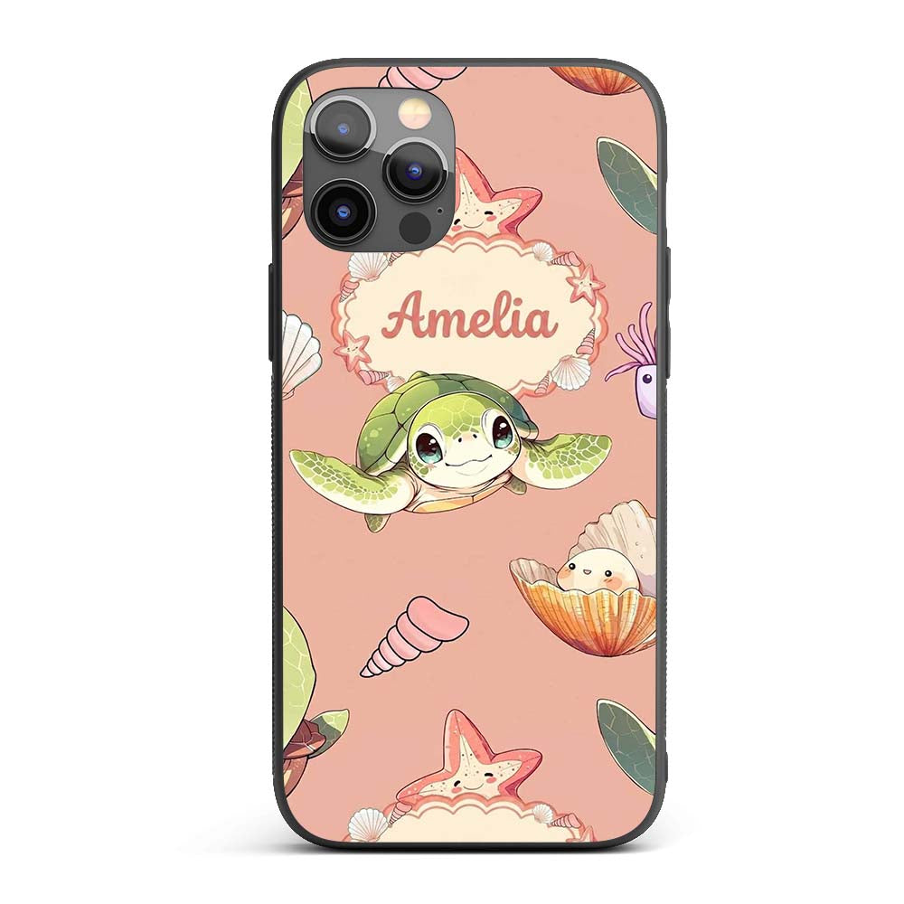 Cute Sea Turtle Starfish Shell Printed Design Custom Name Protective Phone Case Mobile Cover Durable Everyday Smartphone Shock Resistant
