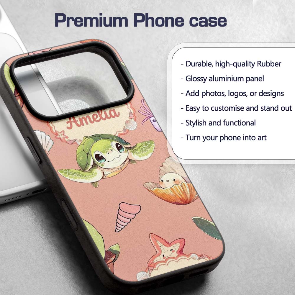 Cute Sea Turtle Starfish Shell Printed Design Custom Name Protective Phone Case Mobile Cover Durable Everyday Smartphone Shock Resistant