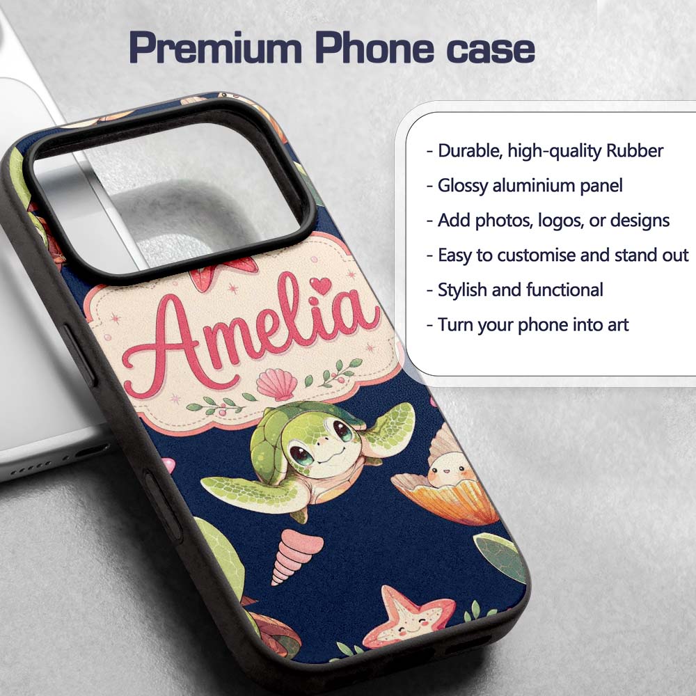 Cute Sea Turtle Starfish Shell Printed Design Custom Name Protective Phone Case Mobile Cover Durable Everyday Smartphone Shock Resistant