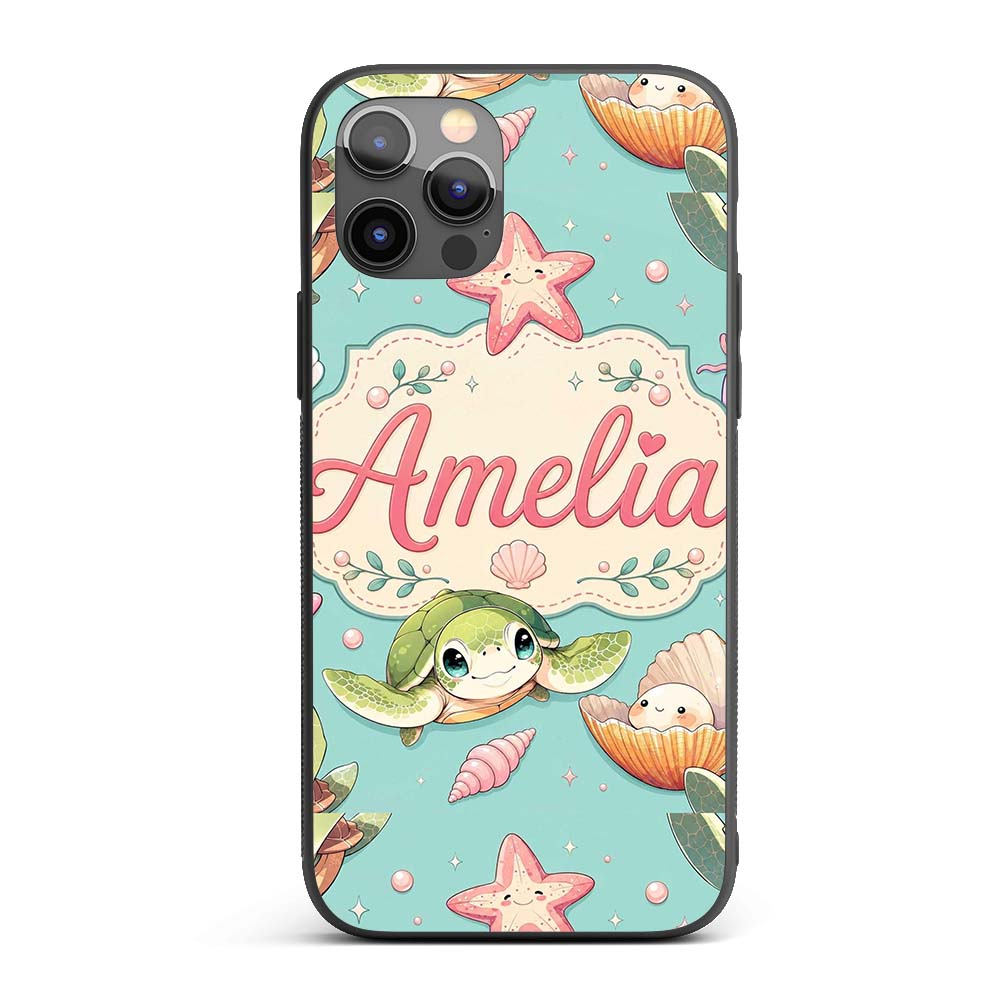 Cute Sea Turtle Starfish Shell Printed Design Custom Name Protective Phone Case Mobile Cover Durable Everyday Smartphone Shock Resistant