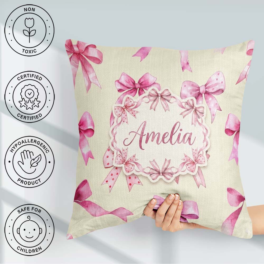 Custom Name Watercolor Pink Lavender Background Seamless Pattern Square Filled Cushion Throw Pillow Sofa Bed Home Decor Zip Washable UK Made