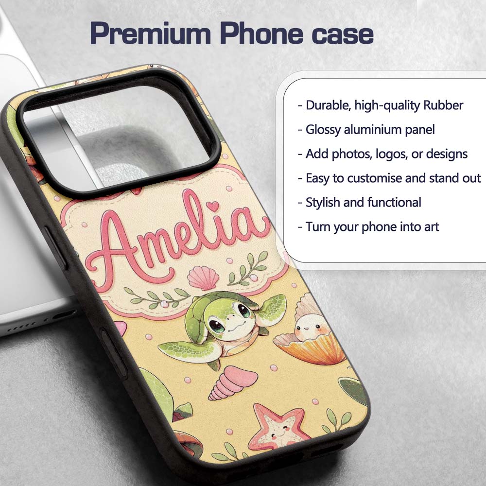 Cute Sea Turtle Starfish Shell Printed Design Custom Name Protective Phone Case Mobile Cover Durable Everyday Smartphone Shock Resistant