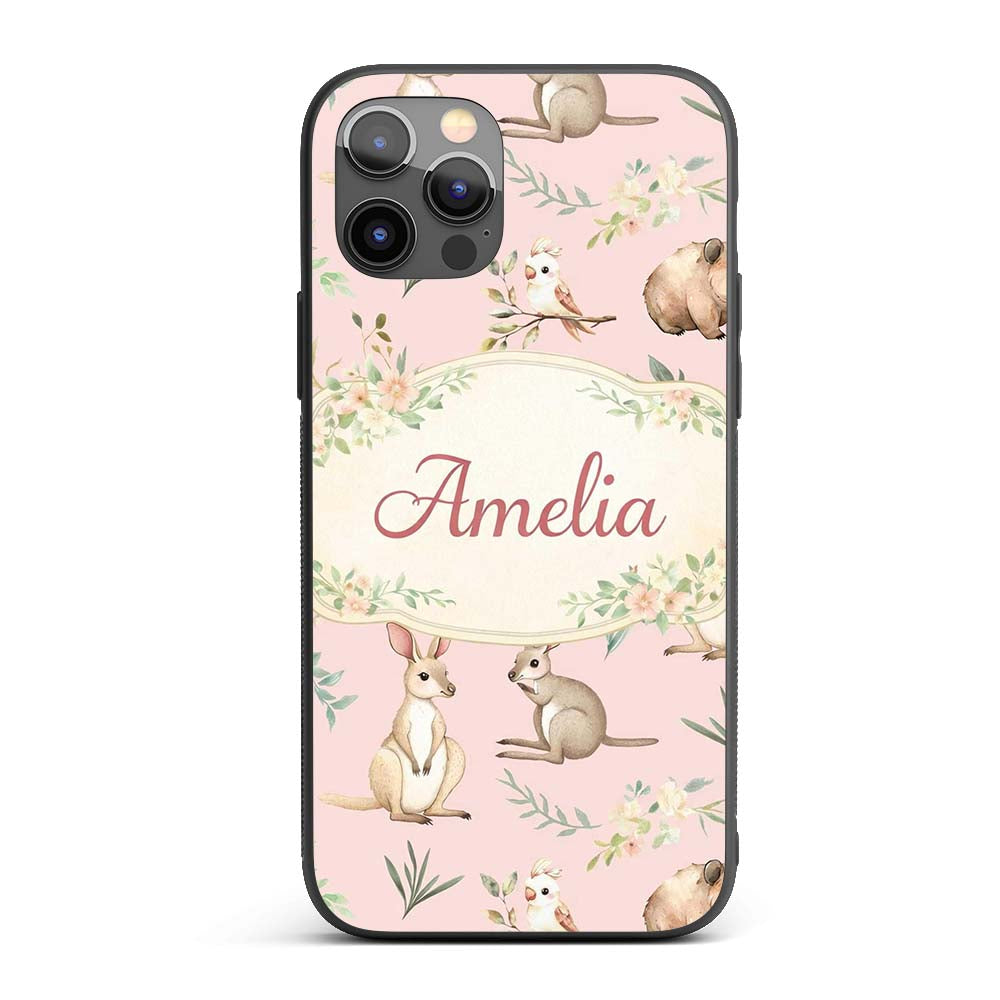 Cute Woodland Animals Koala Kangaroo Bear Floral Custom Name Protective Phone Case Mobile Cover Durable Everyday Smartphone Shock Resistant