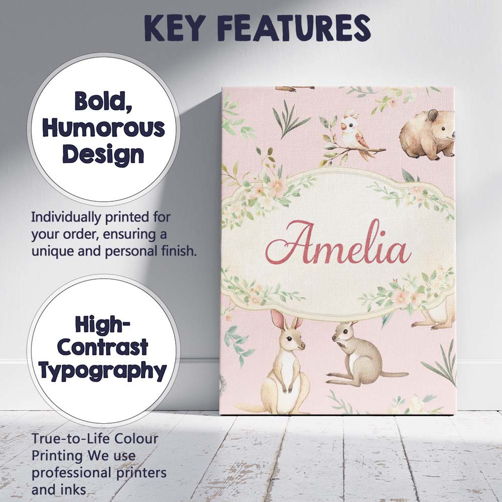 Personalised Name Cute Woodland Animals Custom Modern Room Accent Elegant Feature Canvas Wall Art Print Decor Picture Ready to Hang