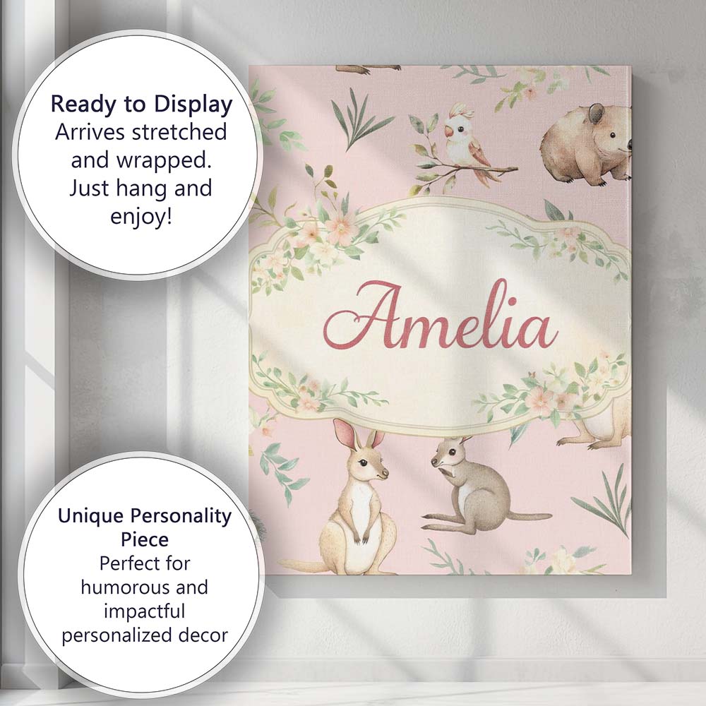 Personalised Name Cute Woodland Animals Custom Modern Room Accent Elegant Feature Canvas Wall Art Print Decor Picture Ready to Hang