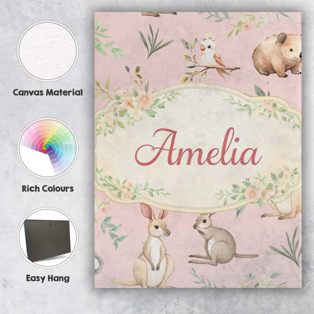 Personalised Name Cute Woodland Animals Custom Modern Room Accent Elegant Feature Canvas Wall Art Print Decor Picture Ready to Hang