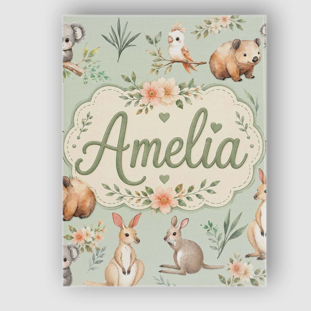 Personalised Name Cute Woodland Animals Custom Modern Room Accent Elegant Feature Canvas Wall Art Print Decor Picture Ready to Hang