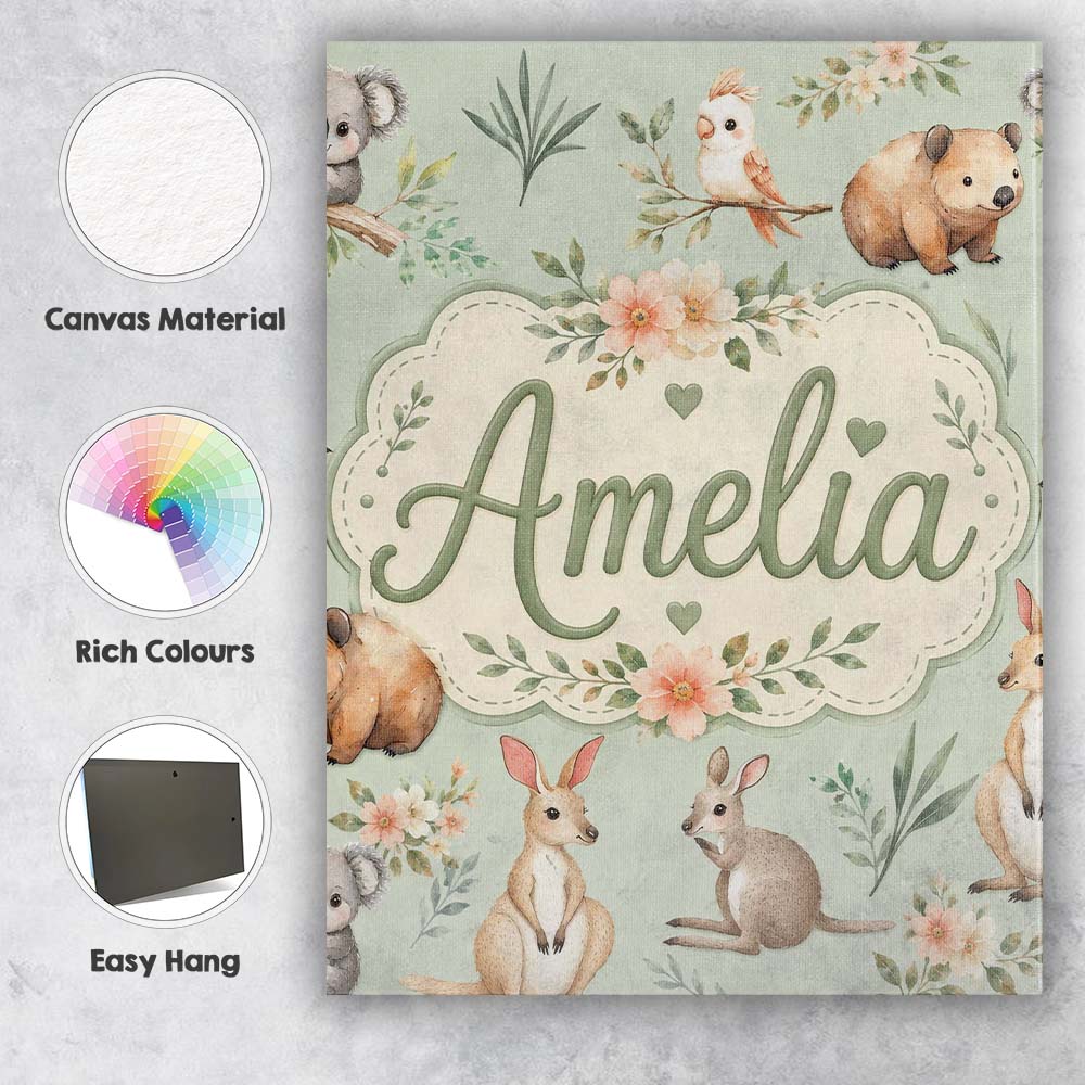 Personalised Name Cute Woodland Animals Custom Modern Room Accent Elegant Feature Canvas Wall Art Print Decor Picture Ready to Hang