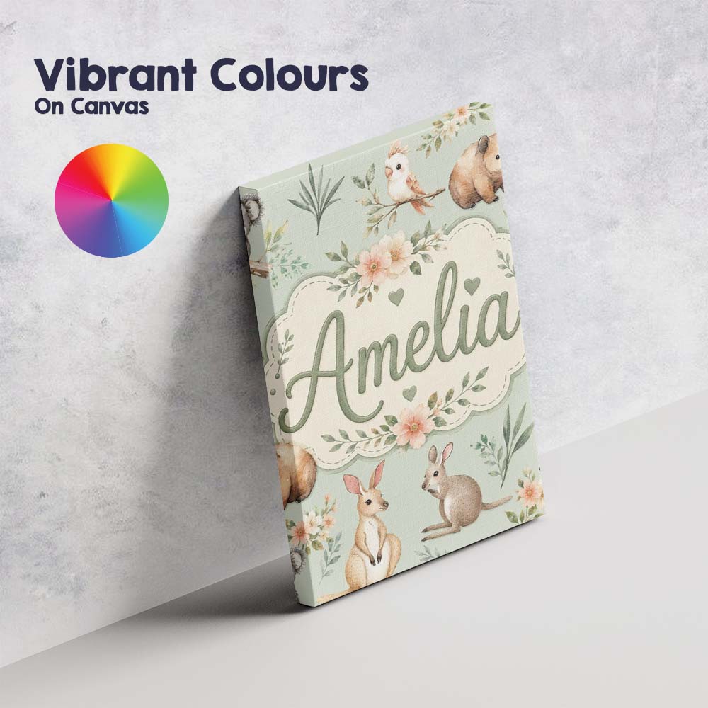Personalised Name Cute Woodland Animals Custom Modern Room Accent Elegant Feature Canvas Wall Art Print Decor Picture Ready to Hang