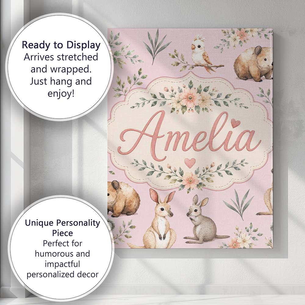 Personalised Name Cute Woodland Animals Custom Modern Room Accent Elegant Feature Canvas Wall Art Print Decor Picture Ready to Hang
