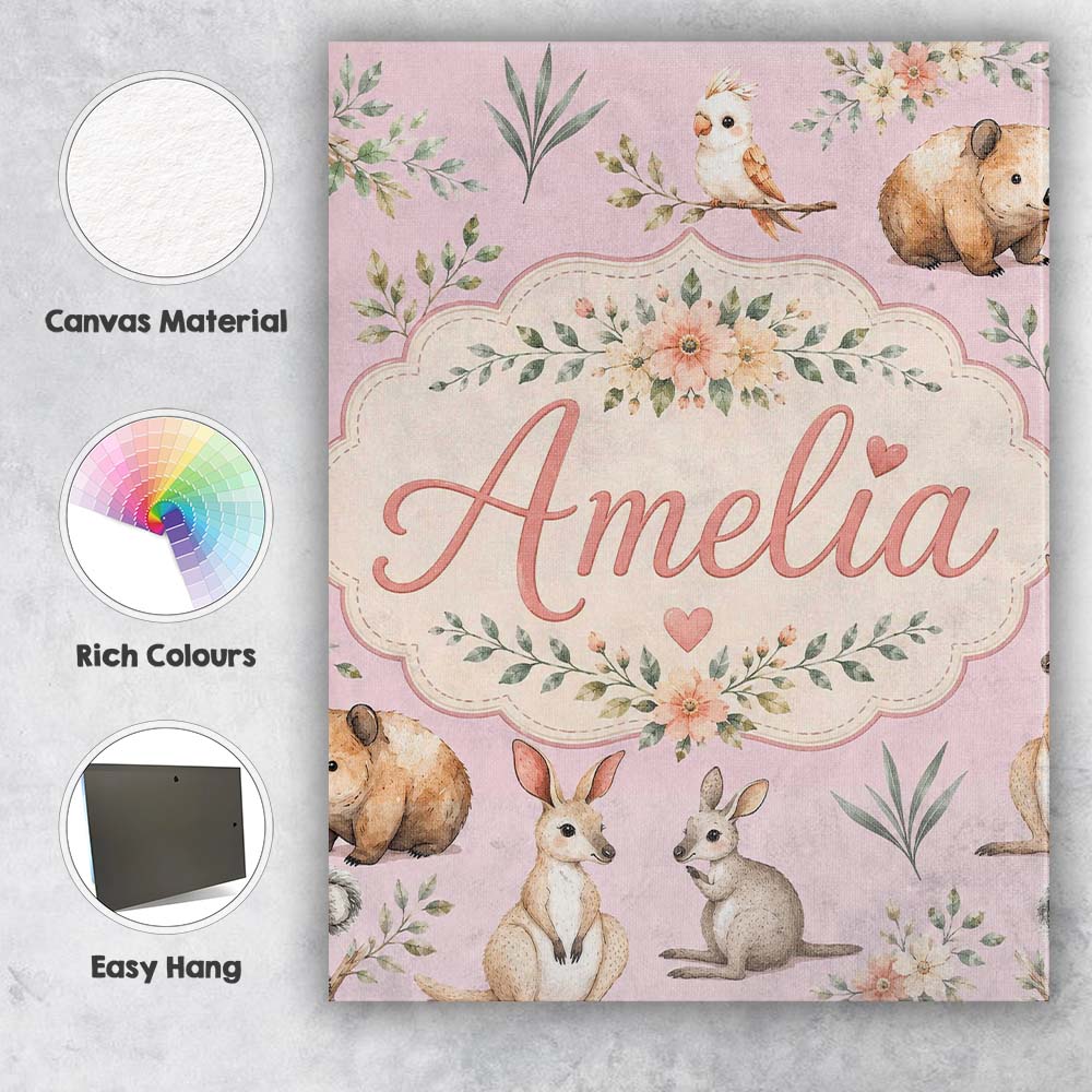Personalised Name Cute Woodland Animals Custom Modern Room Accent Elegant Feature Canvas Wall Art Print Decor Picture Ready to Hang