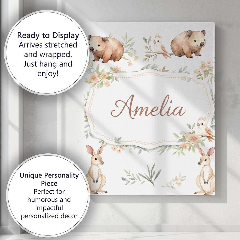 Personalised Name Cute Safari Animals Lion Custom Unique Gift Idea Elegant Feature Canvas Wall Art Print Decor Picture Ready to Hang