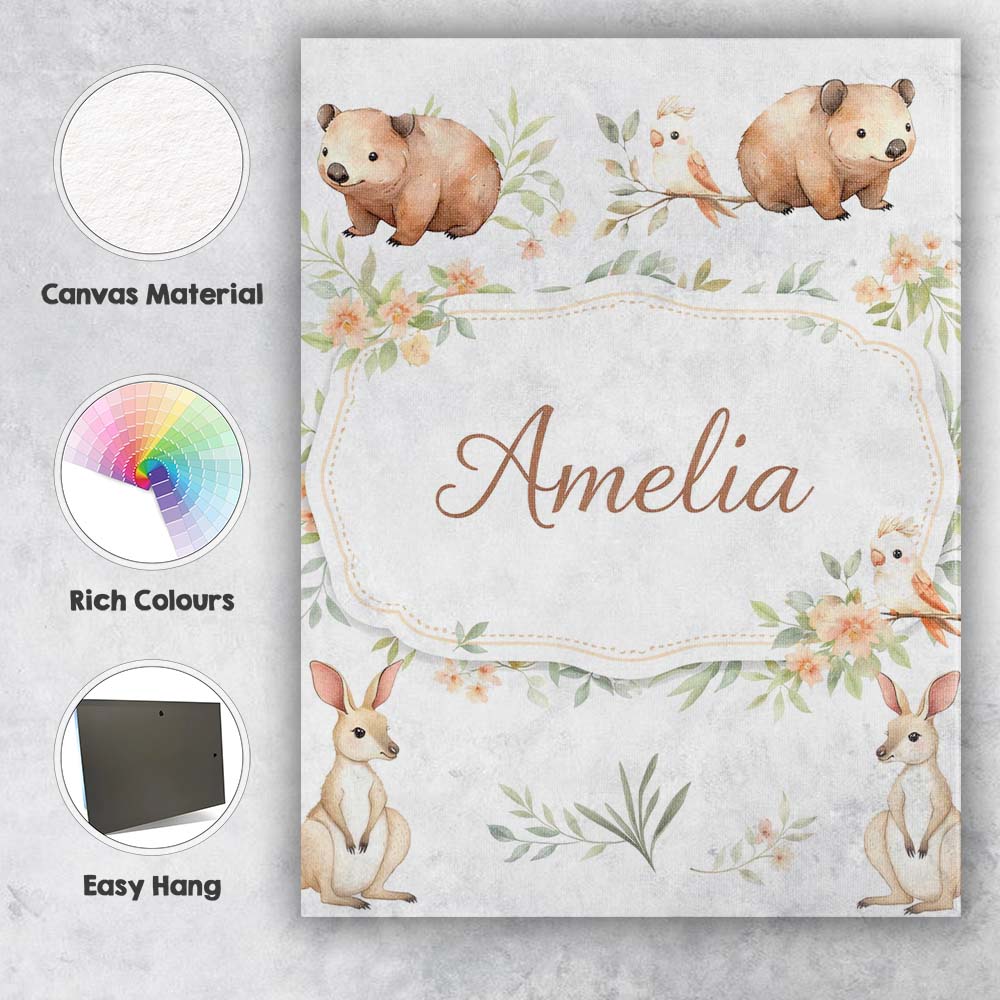 Personalised Name Cute Safari Animals Lion Custom Unique Gift Idea Elegant Feature Canvas Wall Art Print Decor Picture Ready to Hang