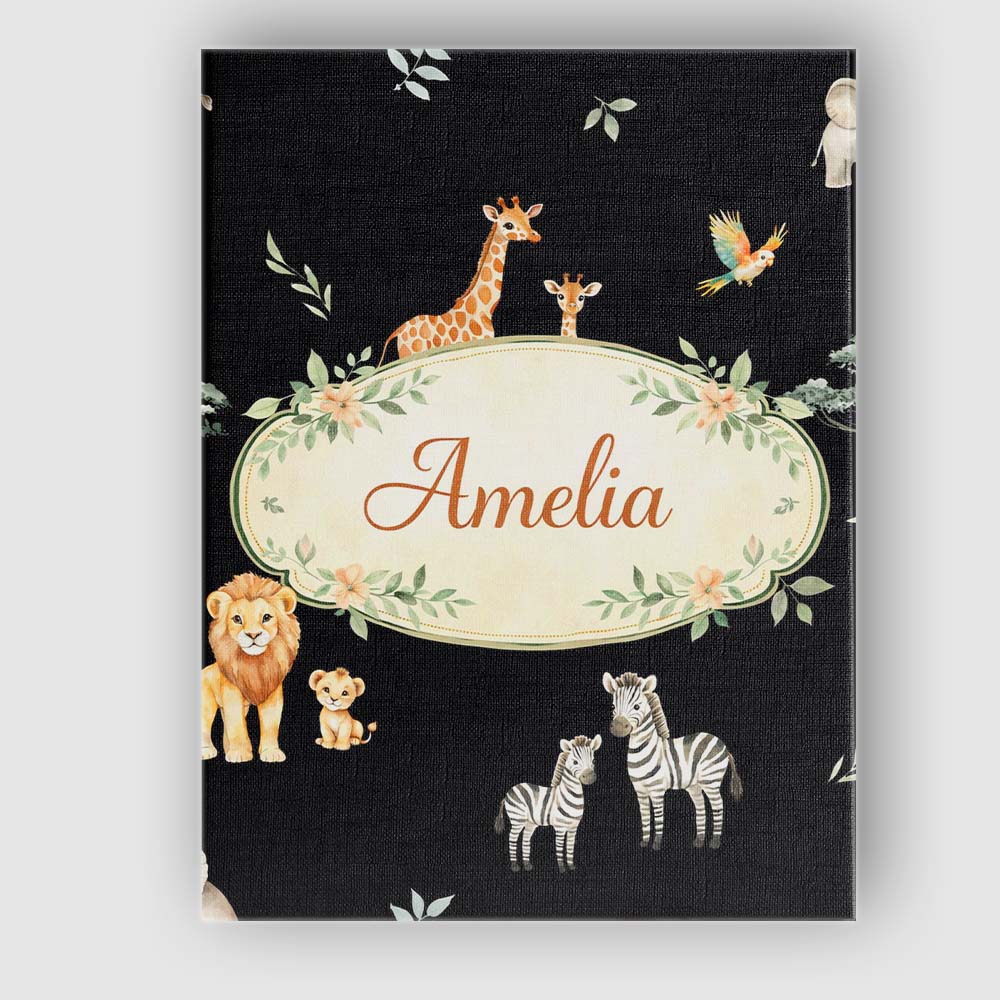 Personalised Name Cute Safari Animals Lion Custom Unique Gift Idea Elegant Feature Canvas Wall Art Print Decor Picture Ready to Hang
