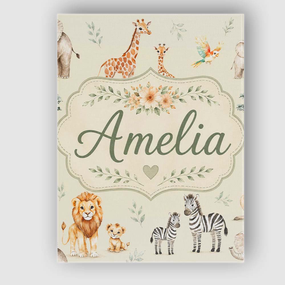 Personalised Name Cute Safari Animals Lion Custom Unique Gift Idea Elegant Feature Canvas Wall Art Print Decor Picture Ready to Hang