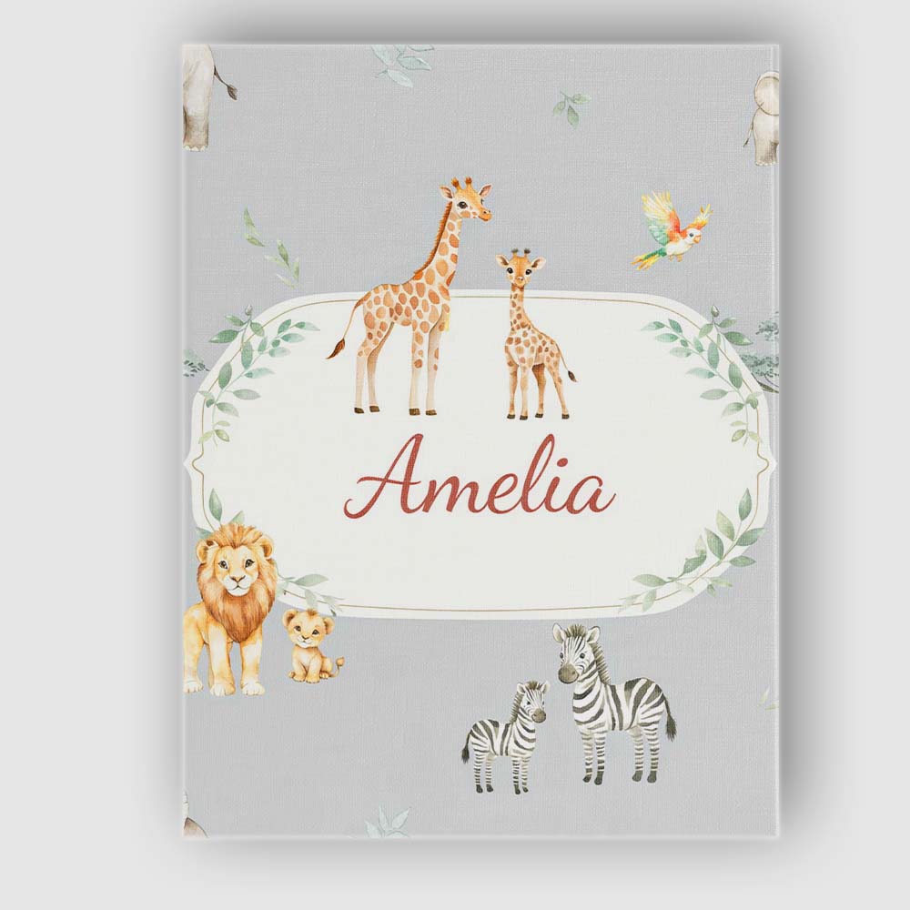 Personalised Name Cute Safari Animals Custom Modern Room Accent Creative Decorator Style Canvas Wall Art Print Decor Picture Ready to Hang