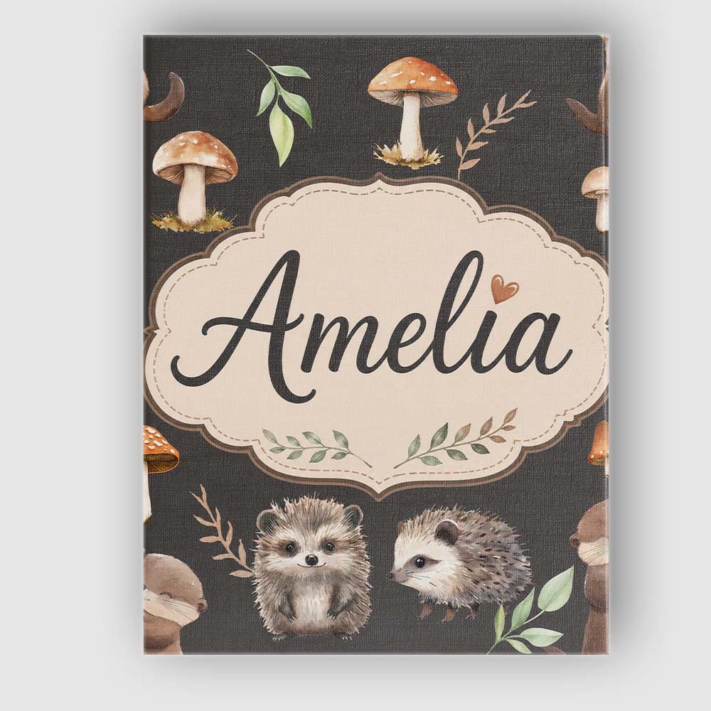 Personalised Name Cute Woodland Hedgehog Custom Unique Gift Idea Elegant Feature Canvas Wall Art Print Decor Picture Ready to Hang