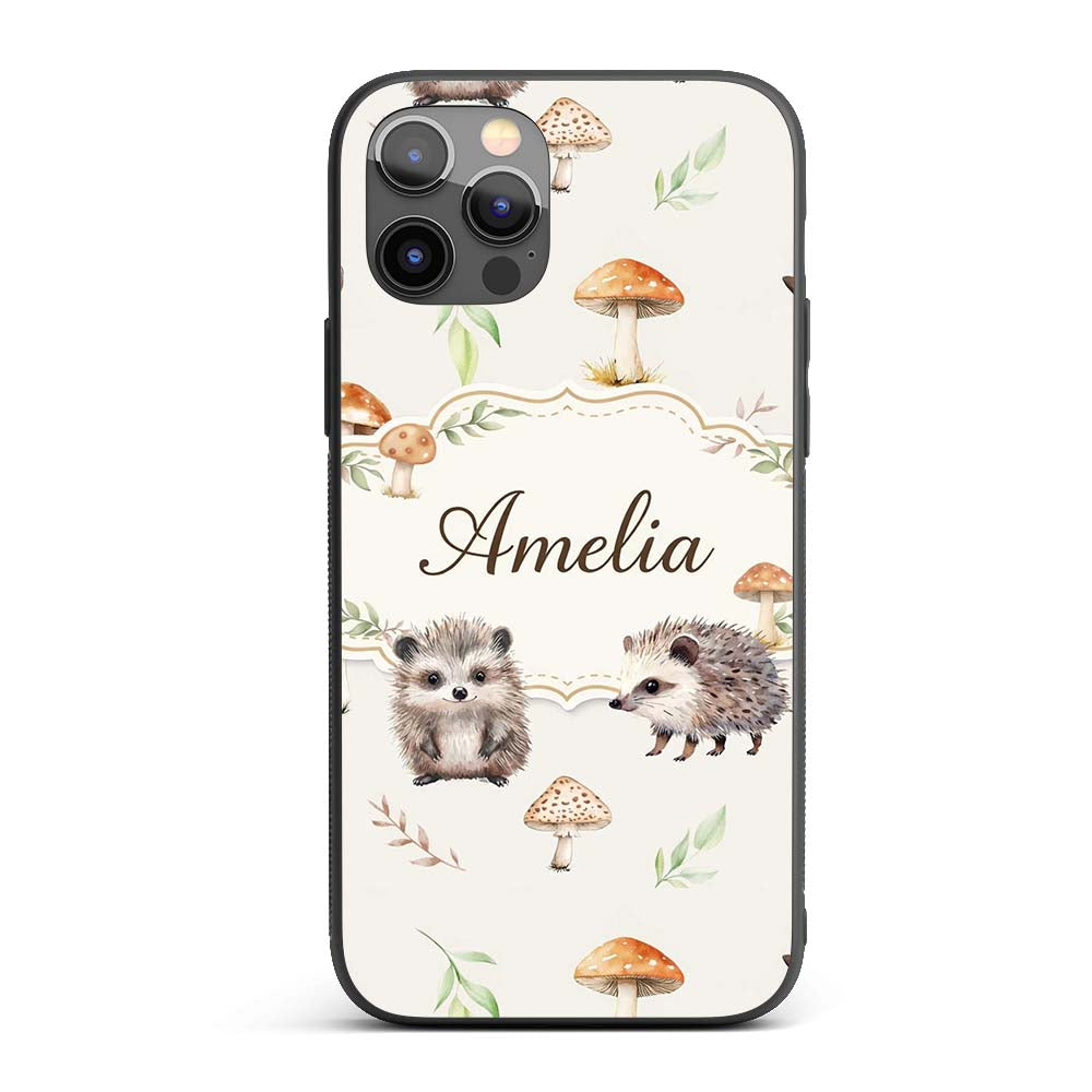 Cute Woodland Hedgehog Mushrooms Leaves Seamless Custom Name Protective Phone Case Mobile Cover Durable Everyday Smartphone Shock Resistant