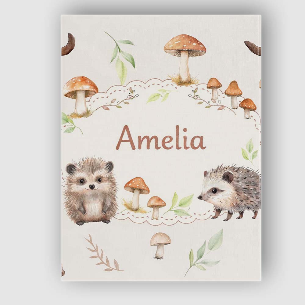 Personalised Name Cute Woodland Hedgehog Custom Unique Gift Idea Elegant Feature Canvas Wall Art Print Decor Picture Ready to Hang