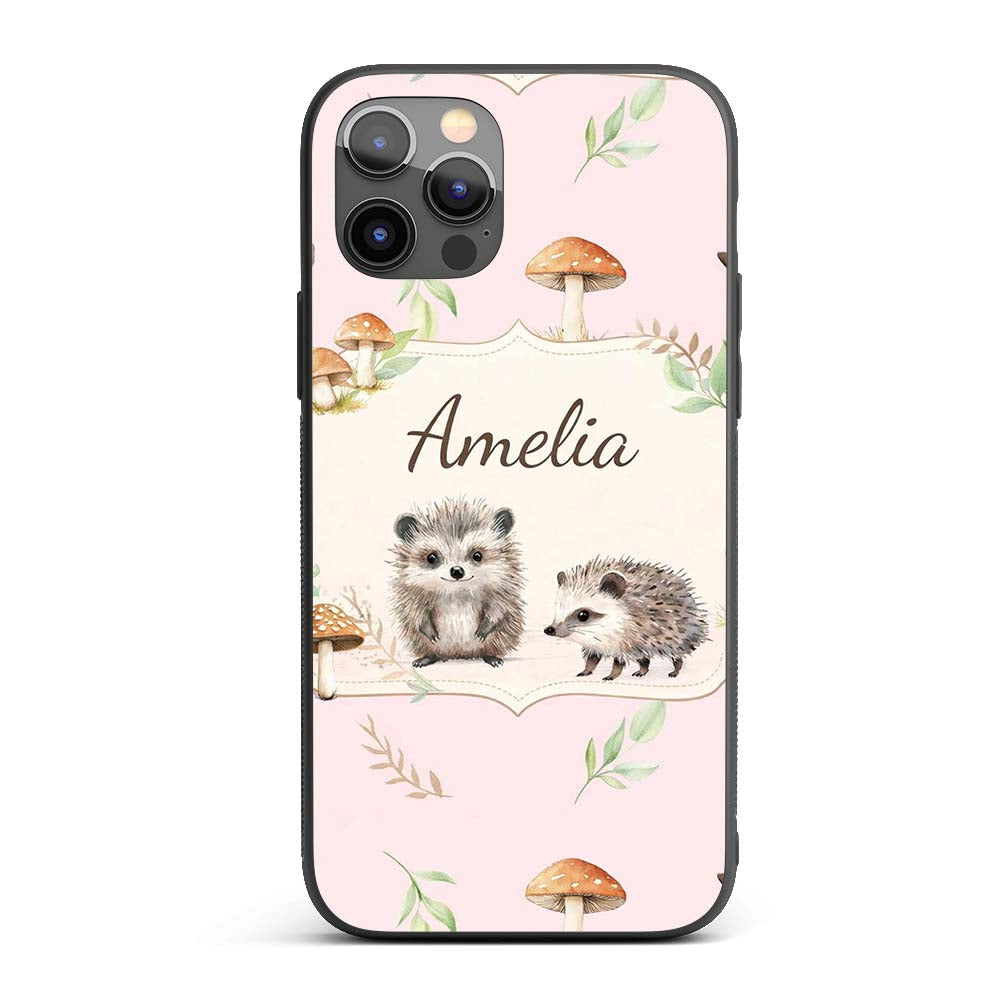 Cute Woodland Hedgehog Mushrooms Leaves Seamless Custom Name Protective Phone Case Mobile Cover Durable Everyday Smartphone Shock Resistant