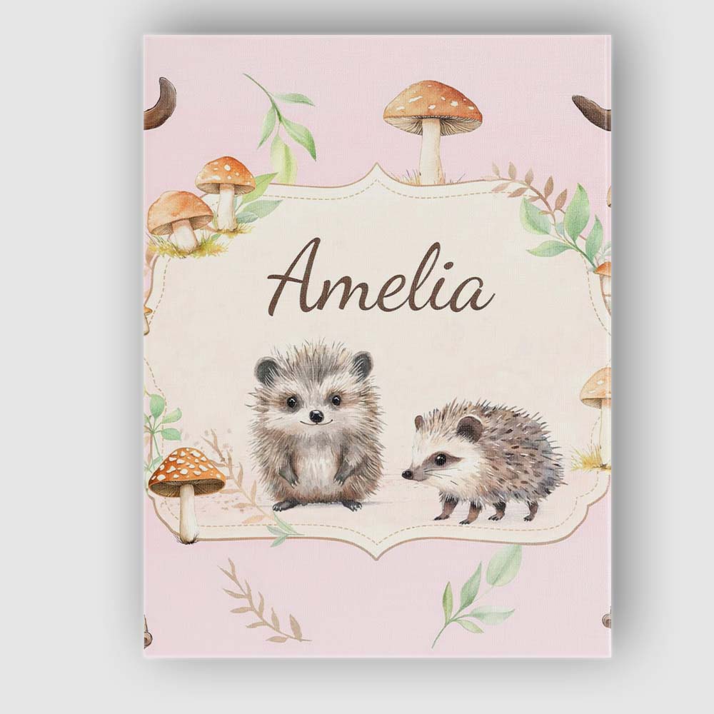 Personalised Name Cute Woodland Hedgehog Custom Unique Gift Idea Elegant Feature Canvas Wall Art Print Decor Picture Ready to Hang