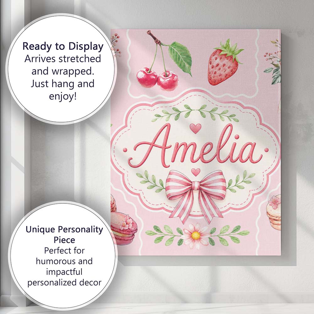 Personalised Name Cute Strawberry Cherry Custom Unique Gift Idea Elegant Feature Canvas Wall Art Print Decor Picture Ready to Hang