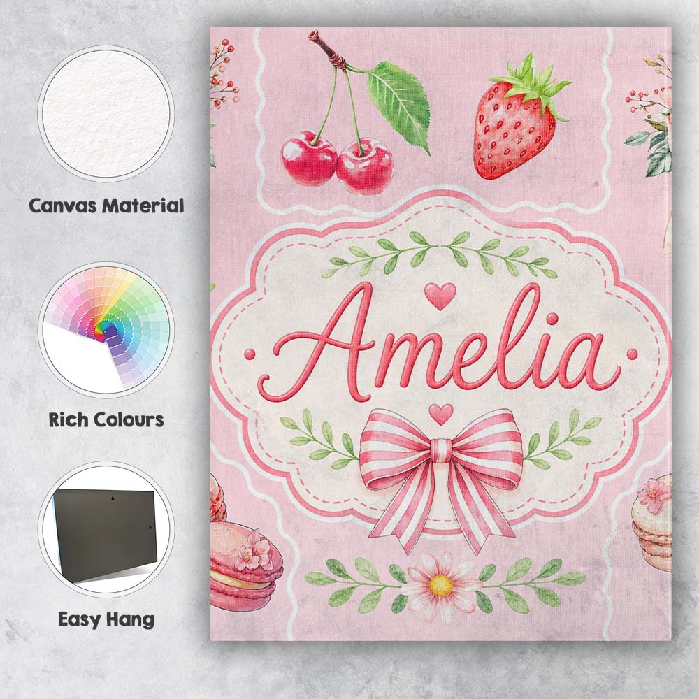 Personalised Name Cute Strawberry Cherry Custom Unique Gift Idea Elegant Feature Canvas Wall Art Print Decor Picture Ready to Hang