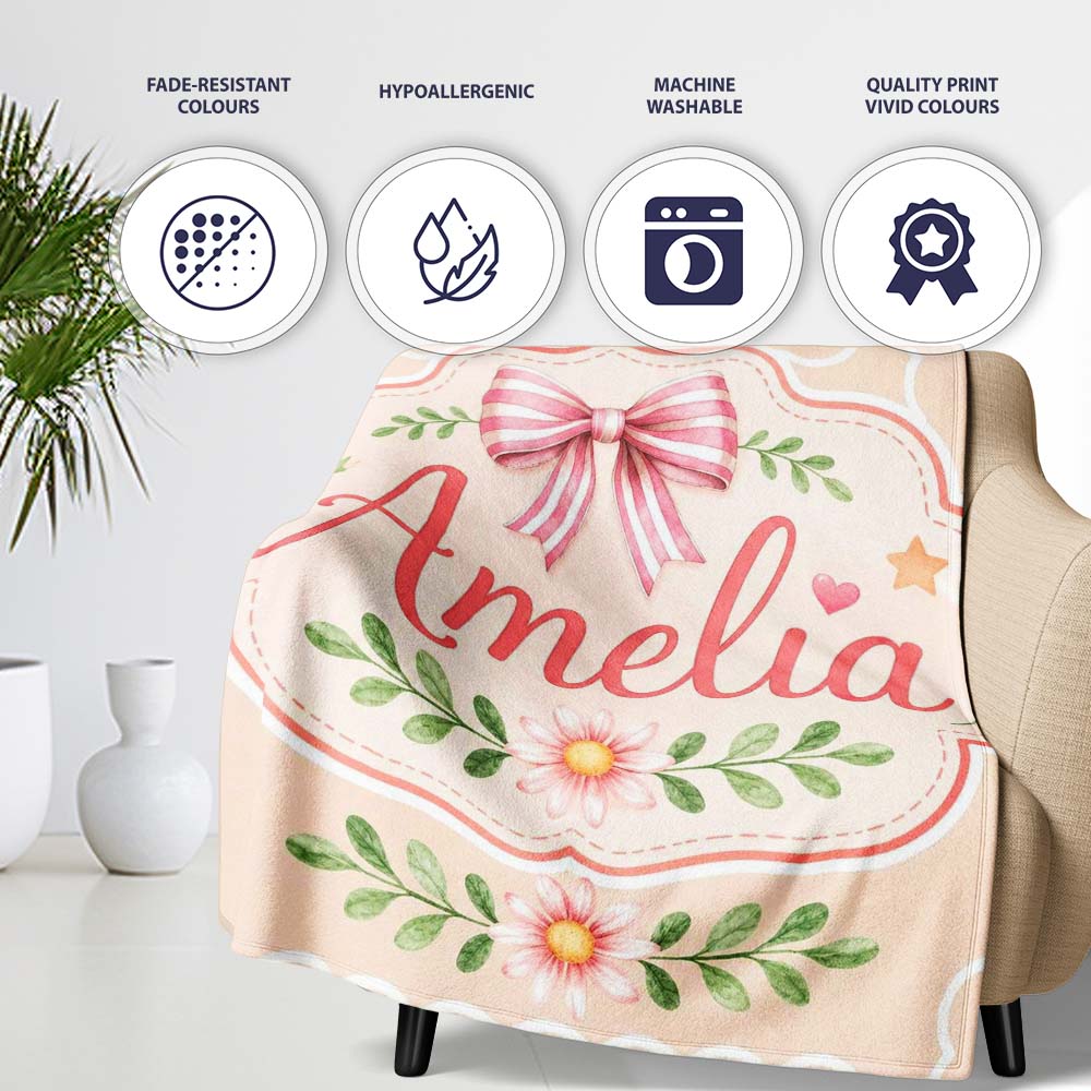 Cute Strawberry Cherry Ribbon Bow Sweet Dessert Pastel Cream Lovely Personalised Custom Name Super Soft Fleece Blanket Bed Sofa Throw