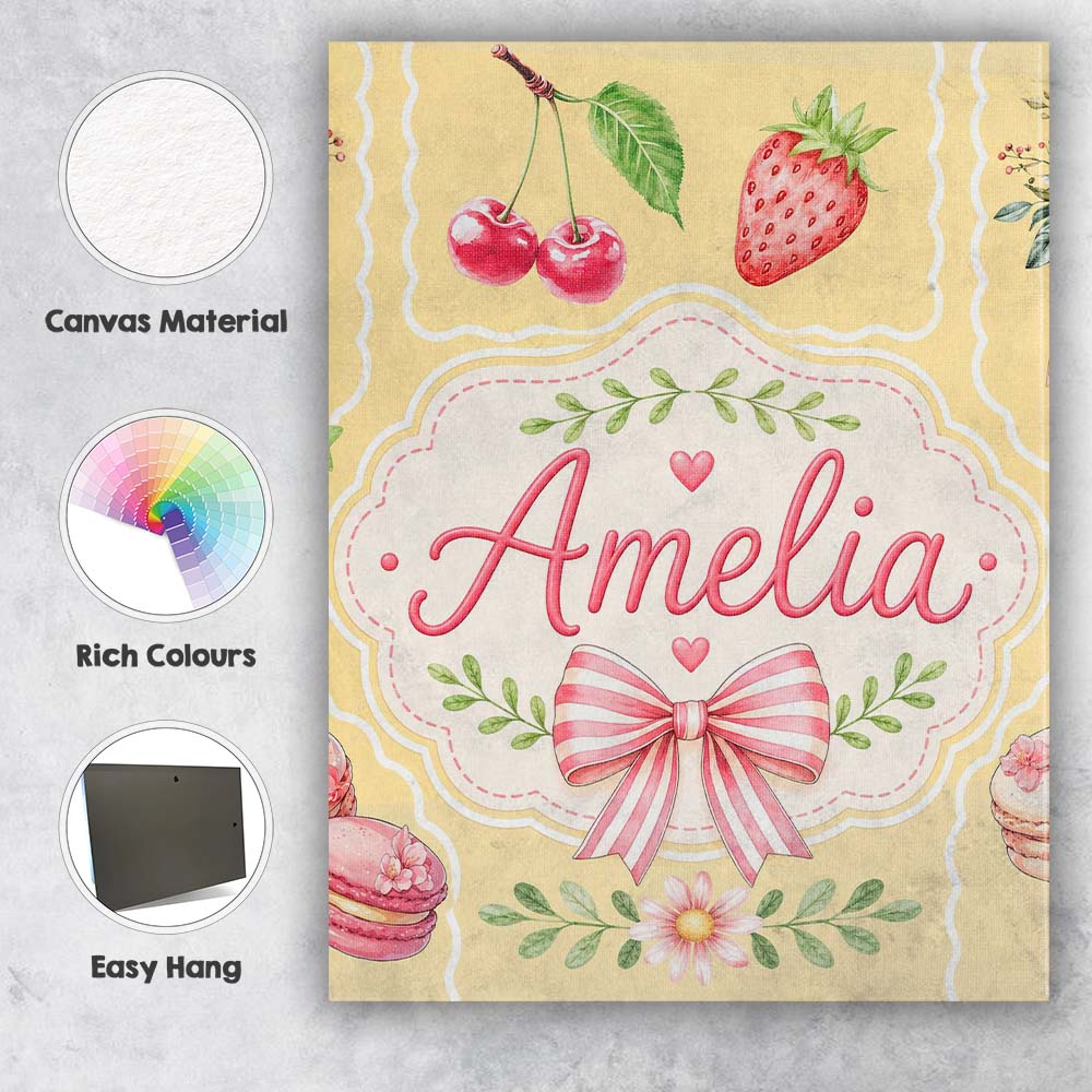 Personalised Name Cute Strawberry Cherry Custom Unique Gift Idea Elegant Feature Canvas Wall Art Print Decor Picture Ready to Hang