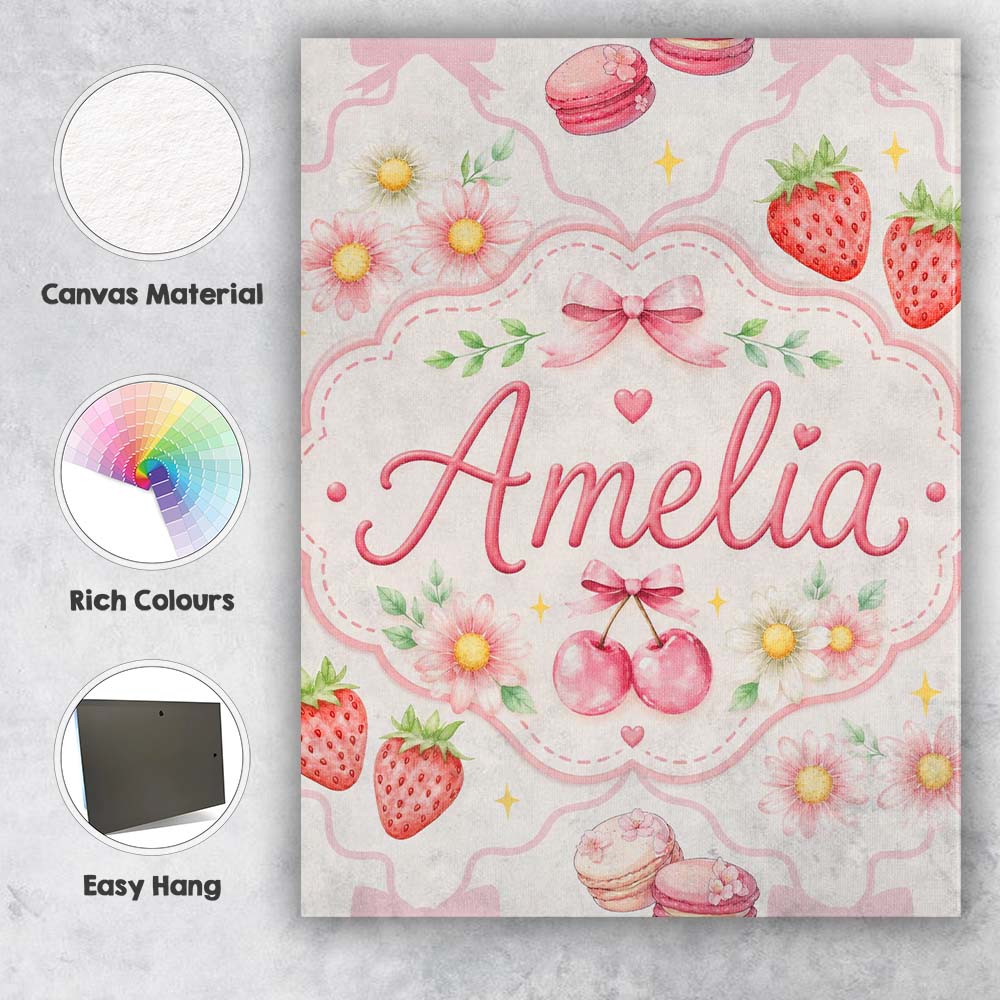 Personalised Name Cute Strawberry Cherry Custom Unique Gift Idea Elegant Feature Canvas Wall Art Print Decor Picture Ready to Hang