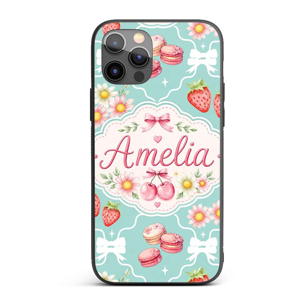 Cute Strawberry Cherry Daisy Floral Bow Sweet Custom Name Protective Phone Case Mobile Cover Durable Everyday Smartphone Shock Resistant