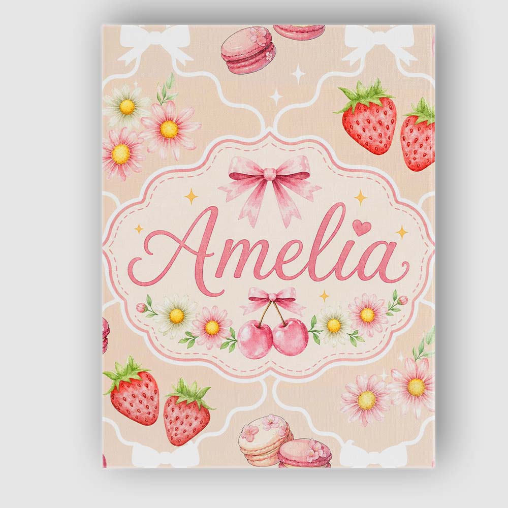 Personalised Name Cute Strawberry Cherry Custom Unique Gift Idea Elegant Feature Canvas Wall Art Print Decor Picture Ready to Hang
