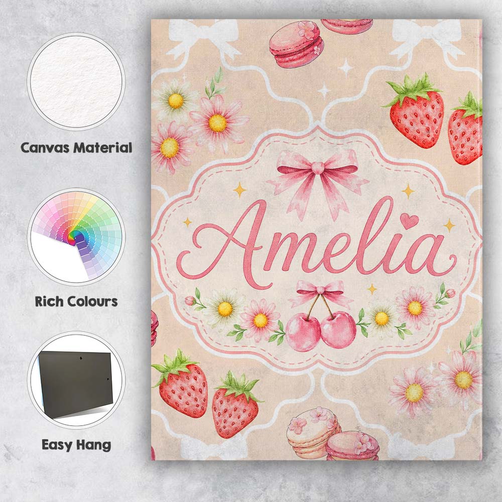 Personalised Name Cute Strawberry Cherry Custom Unique Gift Idea Elegant Feature Canvas Wall Art Print Decor Picture Ready to Hang