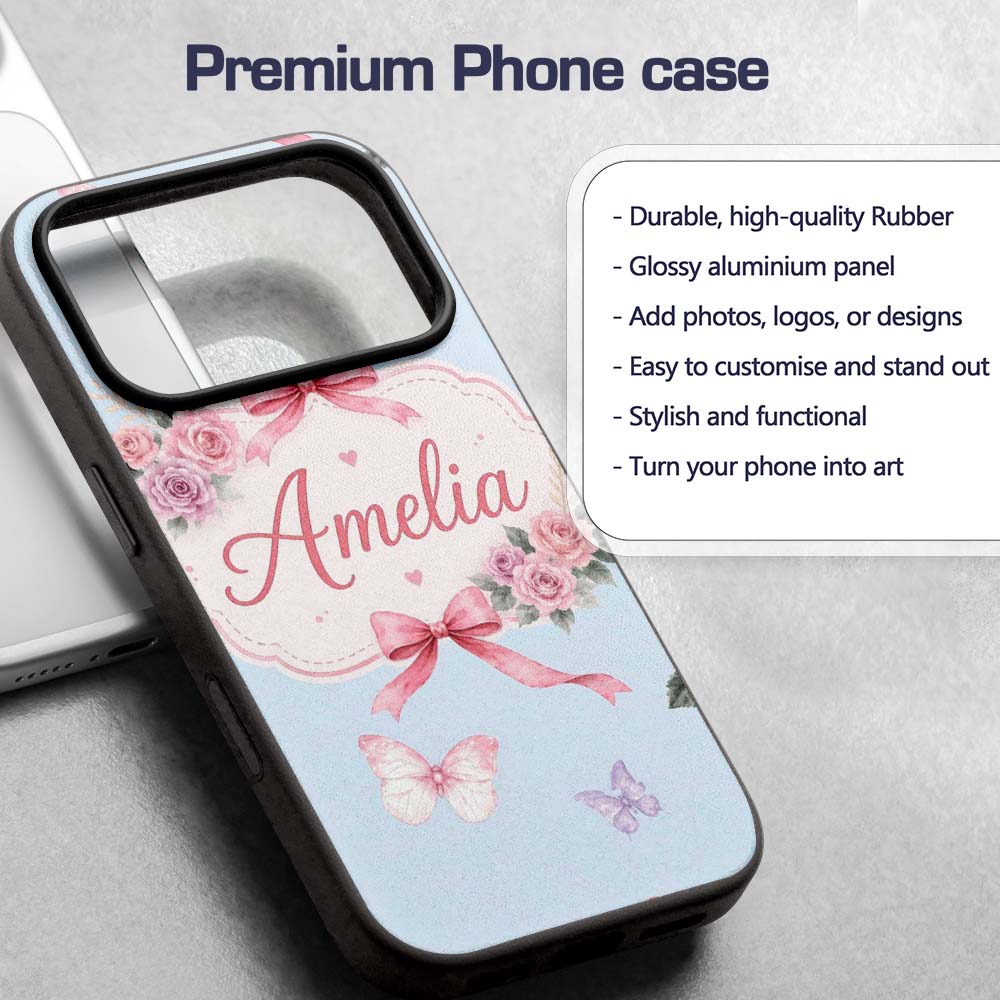 Elegant Watercolor Rose Bouquet Ribbon Butterfly Custom Name Protective Phone Case Mobile Cover Durable Everyday Smartphone Shock Resistant