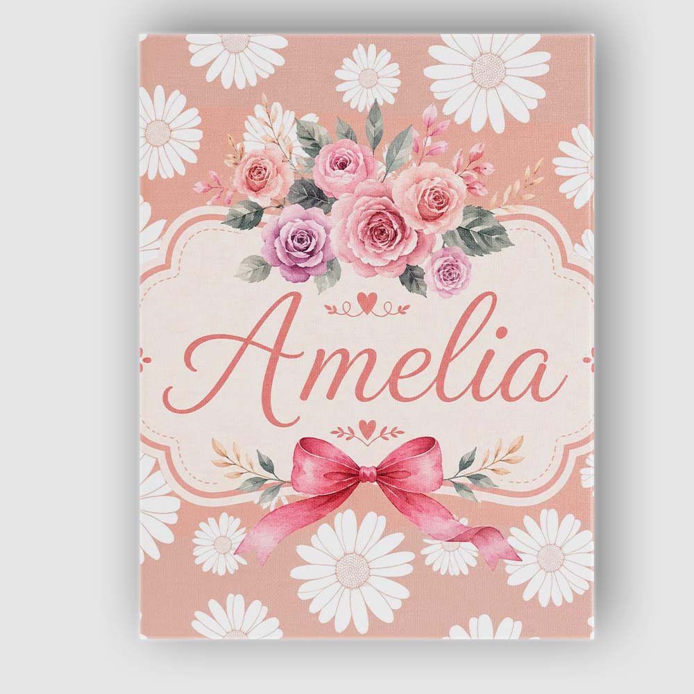 Personalised Name White Daisy Floral Custom Premium Decorative Design Modern Room Accent Canvas Wall Art Print Decor Picture Ready to Hang