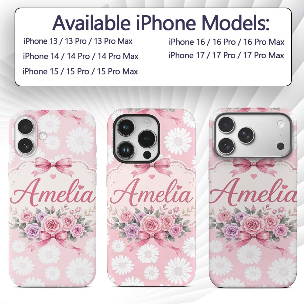 White Daisy Floral Pattern on Soft Blush Pink Custom Name Protective Phone Case Mobile Cover Durable Everyday Smartphone Shock Resistant