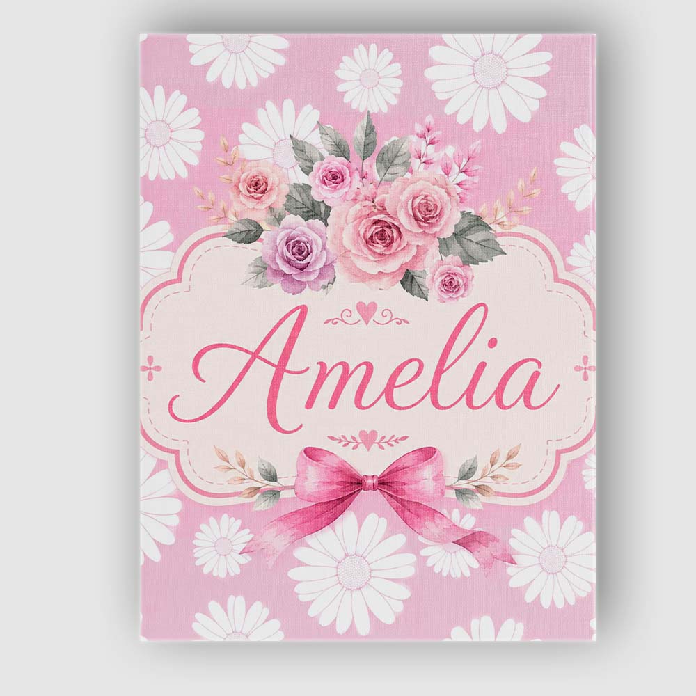 Personalised Name White Daisy Floral Custom Premium Decorative Design Modern Room Accent Canvas Wall Art Print Decor Picture Ready to Hang