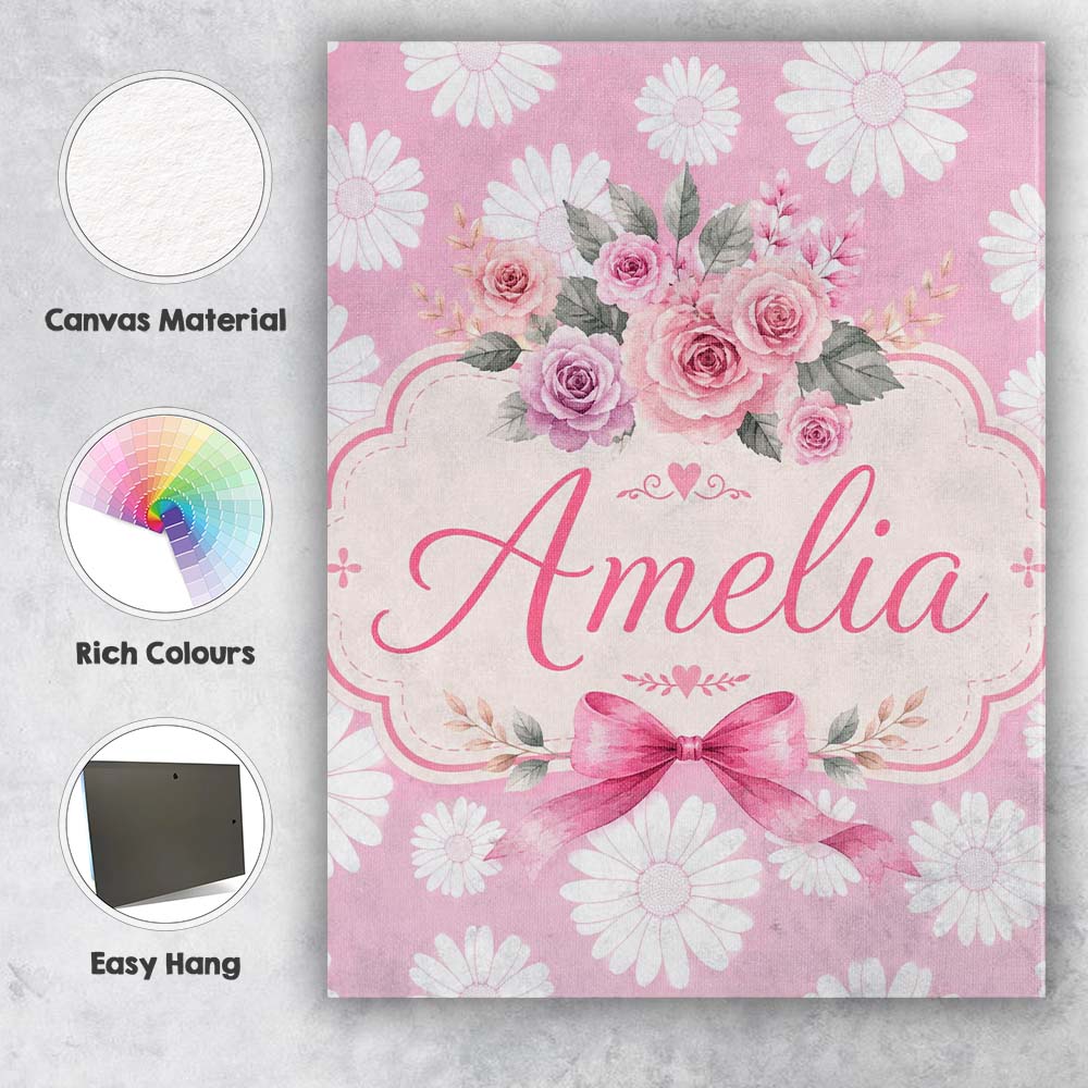 Personalised Name White Daisy Floral Custom Premium Decorative Design Modern Room Accent Canvas Wall Art Print Decor Picture Ready to Hang