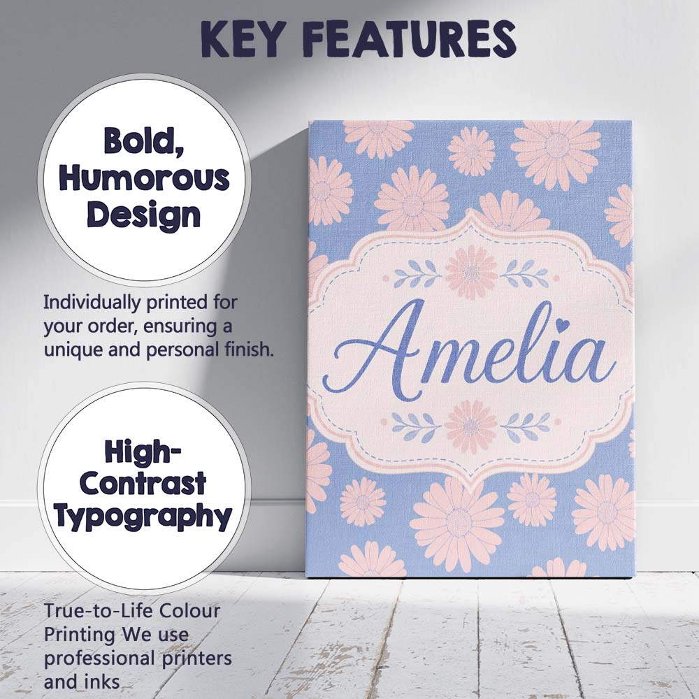Personalised Name White Daisy Floral Custom Premium Decorative Design Modern Room Accent Canvas Wall Art Print Decor Picture Ready to Hang