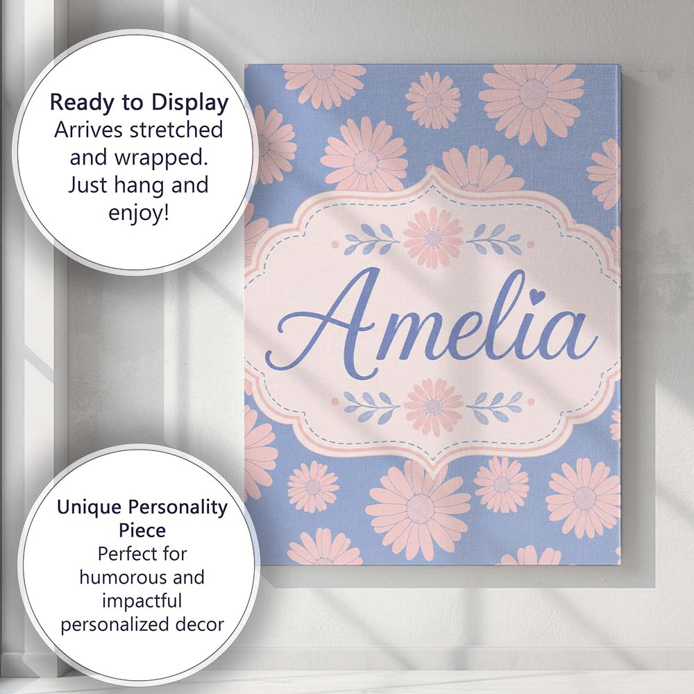 Personalised Name White Daisy Floral Custom Premium Decorative Design Modern Room Accent Canvas Wall Art Print Decor Picture Ready to Hang