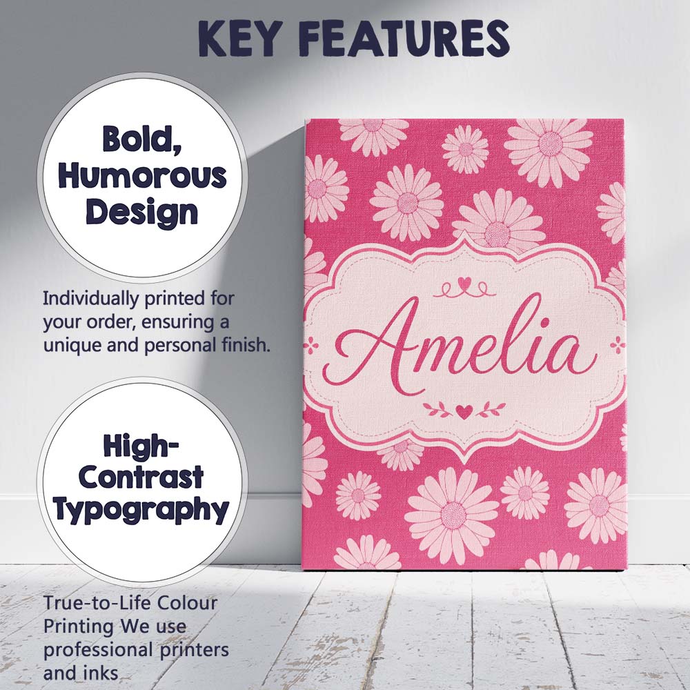 Personalised Name White Daisy Floral Custom Premium Decorative Design Modern Room Accent Canvas Wall Art Print Decor Picture Ready to Hang