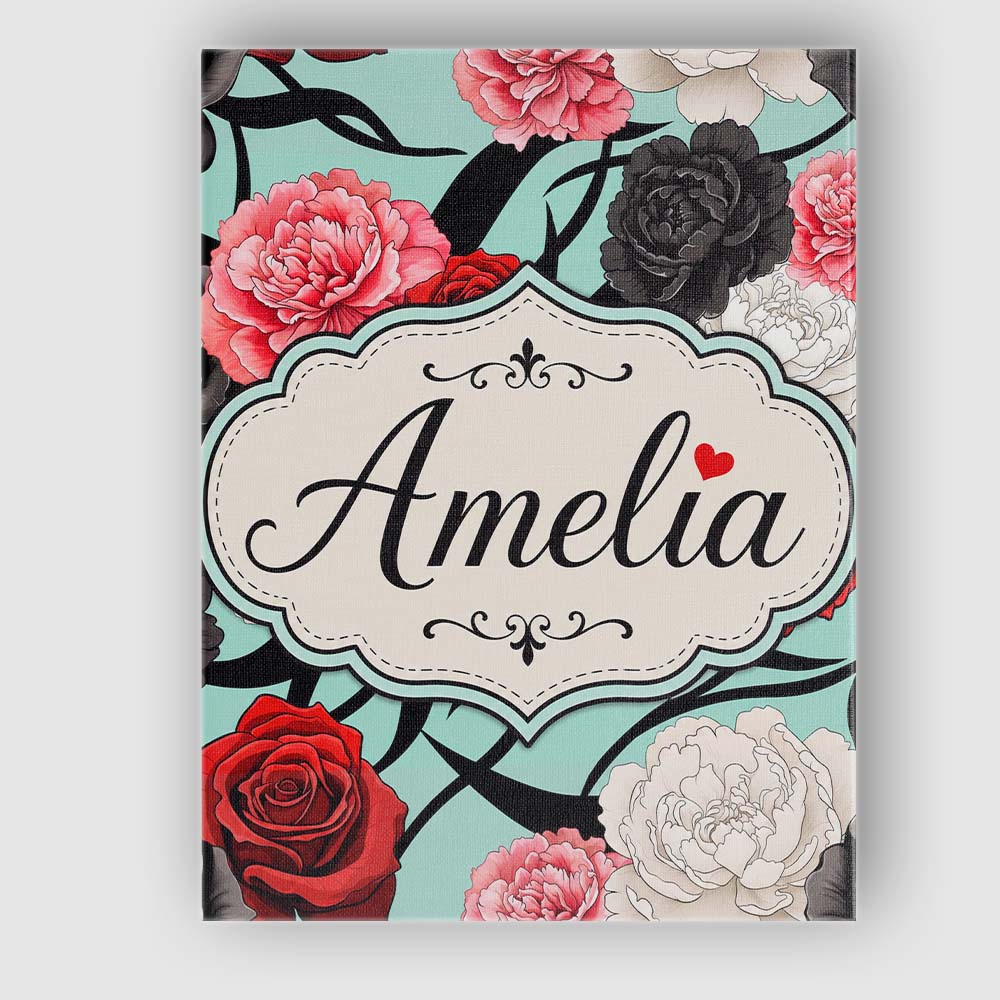 Personalised Name Elegant Rose Floral with Custom Bespoke Contemporary Statement Canvas Wall Art Print Decor Picture Ready to Hang