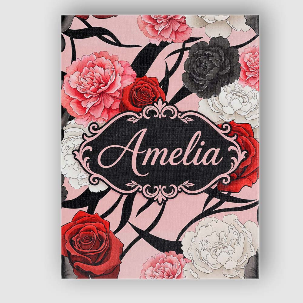 Personalised Name Elegant Rose Floral with Custom Bespoke Contemporary Statement Canvas Wall Art Print Decor Picture Ready to Hang