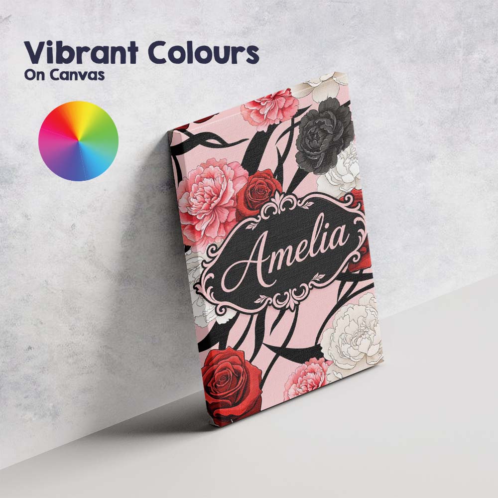 Personalised Name Elegant Rose Floral with Custom Bespoke Contemporary Statement Canvas Wall Art Print Decor Picture Ready to Hang