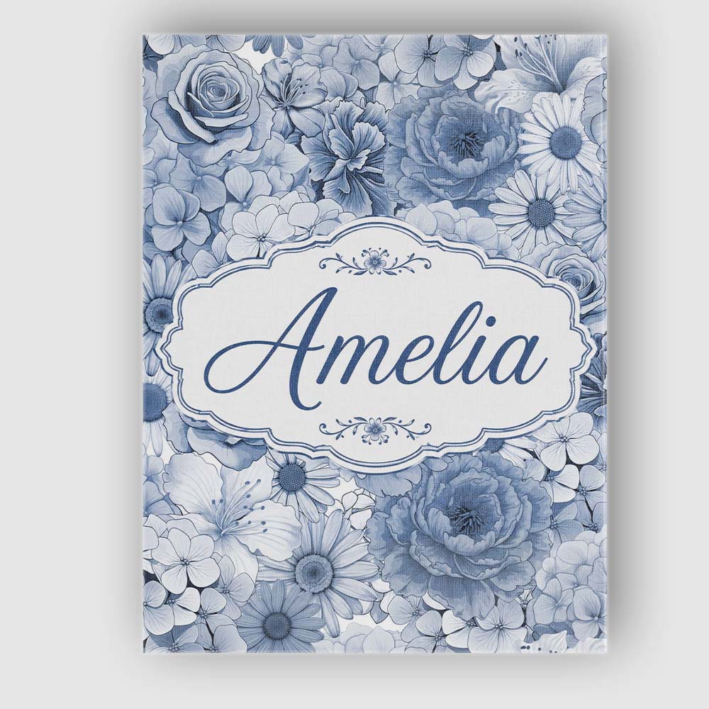Personalised Name Soft Blue Toned Floral Custom Unique Gift Idea Elegant Feature Canvas Wall Art Print Decor Picture Ready to Hang