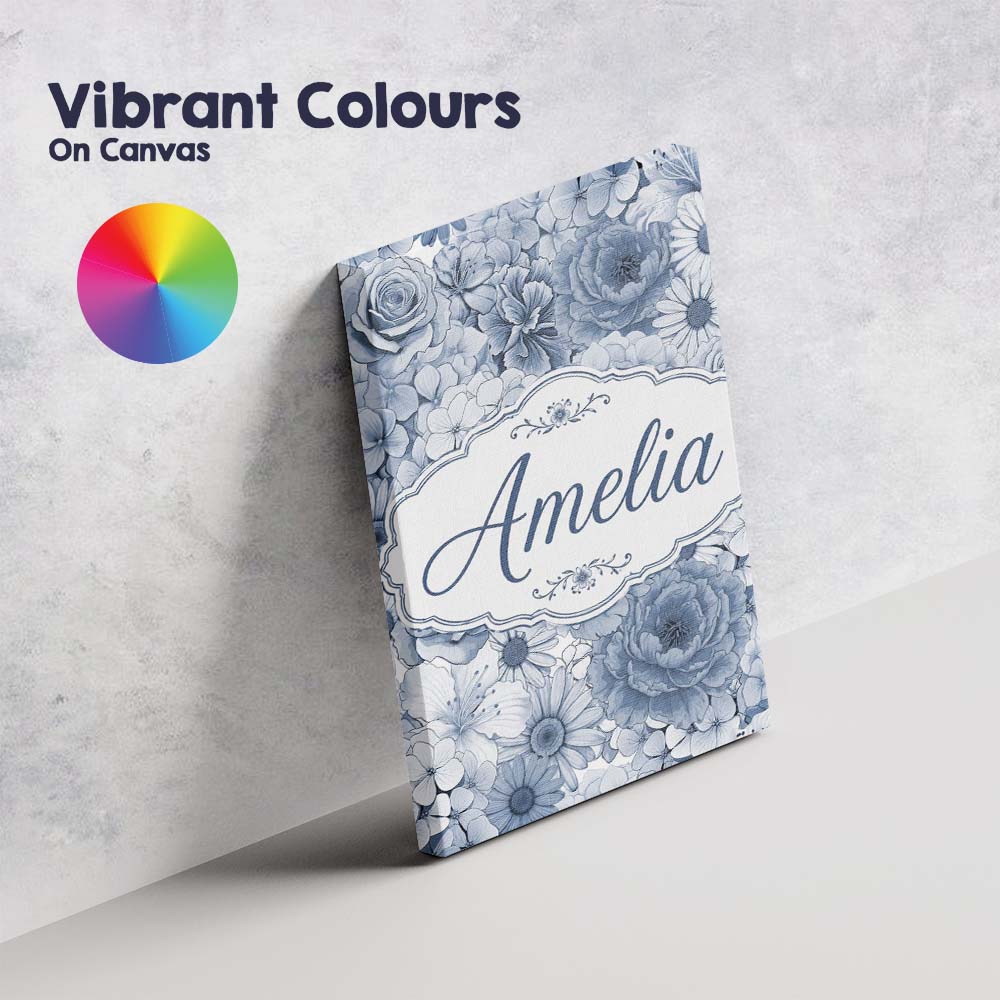 Personalised Name Soft Blue Toned Floral Custom Unique Gift Idea Elegant Feature Canvas Wall Art Print Decor Picture Ready to Hang