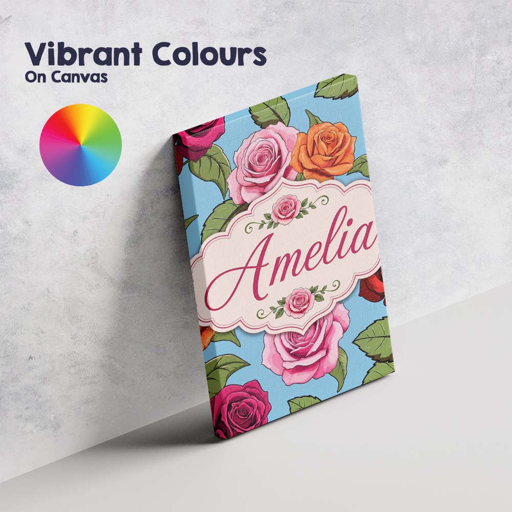Personalised Name Colorful Roses on Sky Custom Modern Room Accent Elegant Feature Canvas Wall Art Print Decor Picture Ready to Hang