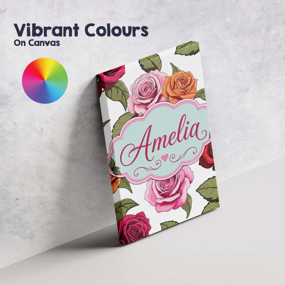 Personalised Name Colorful Roses on Light Custom Unique Gift Idea Elegant Feature Canvas Wall Art Print Decor Picture Ready to Hang